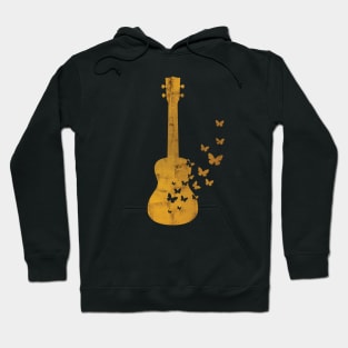 Ukulele Silhouette Turning Into Butterflies Gold Hoodie